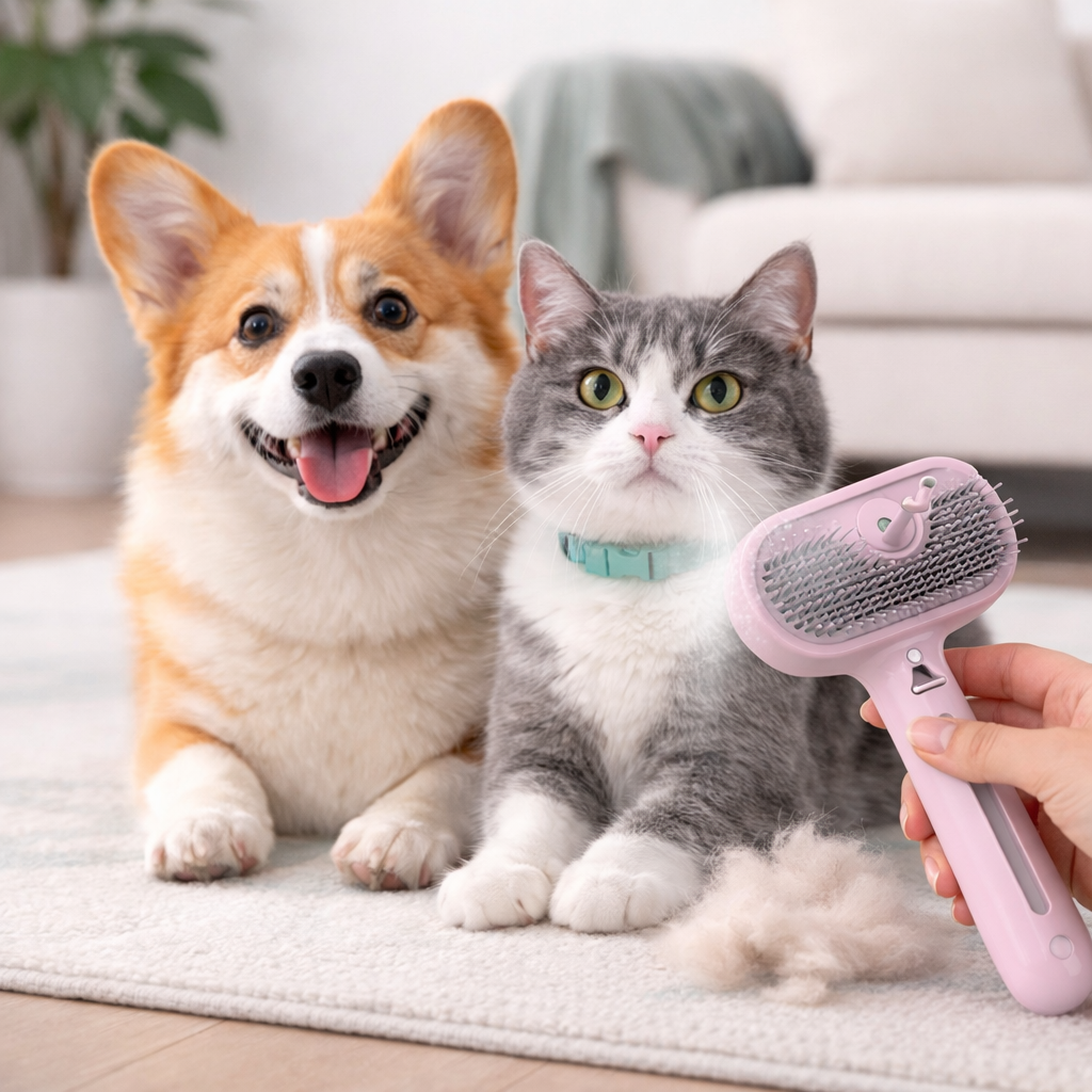 Spazzola Autopulente per Animali con Nebulizzatore – Pettine Rimuovi Peli e Nodi per Cani e Gatti