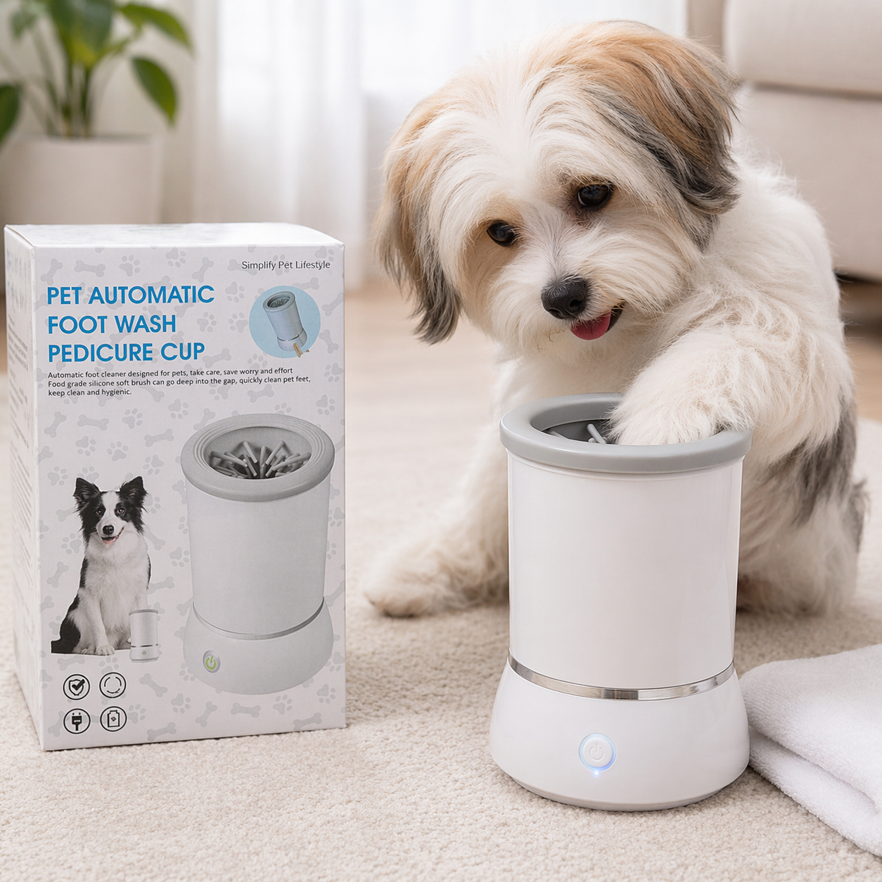 Pulitore Zampe Automatico per Cani e Gatti – Lava Zampe Portatile con Setole in Silicone